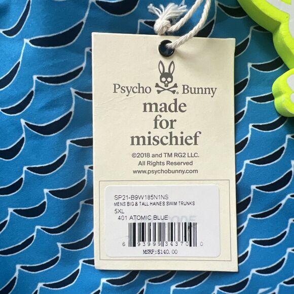 Psycho Bunny Atomic Blue Big & Tal Men's Haines Wave Print Swim Trunks, Size 5XL - Picture 2 of 7